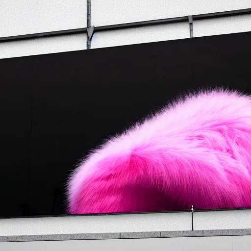 Image similar to nike logo made of very fluffy pink faux fur placed on reflective surface, professional advertising, overhead lighting, heavy detail, realistic by nate vanhook, mark miner