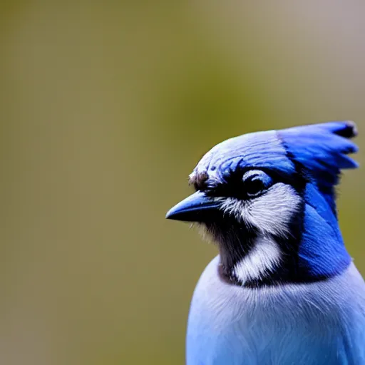 Image similar to photo of blue jay standing on a bowl of several blue macaroons