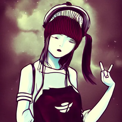 Image similar to lofi hiphop girl by Yuumei deviantart, yummeiart.com, pixiv