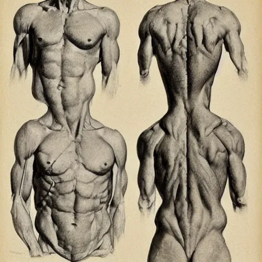 Image similar to artist anatomy sketches of male upper torso by George Bridgman