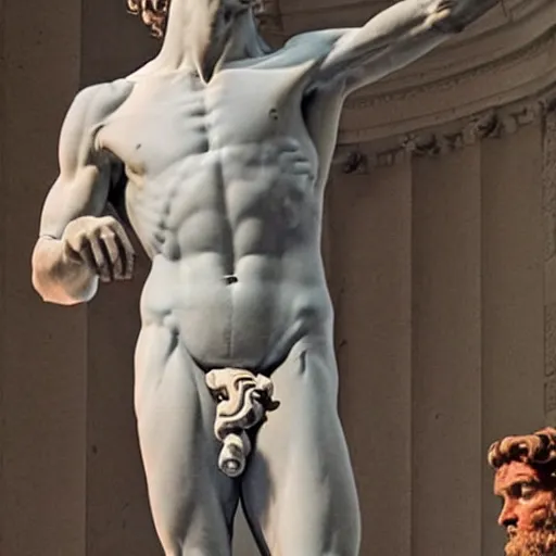 Image similar to david of michelangelo but with a very big aparatus