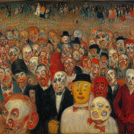 Prompt: Crowd of busybodies. James Ensor.
