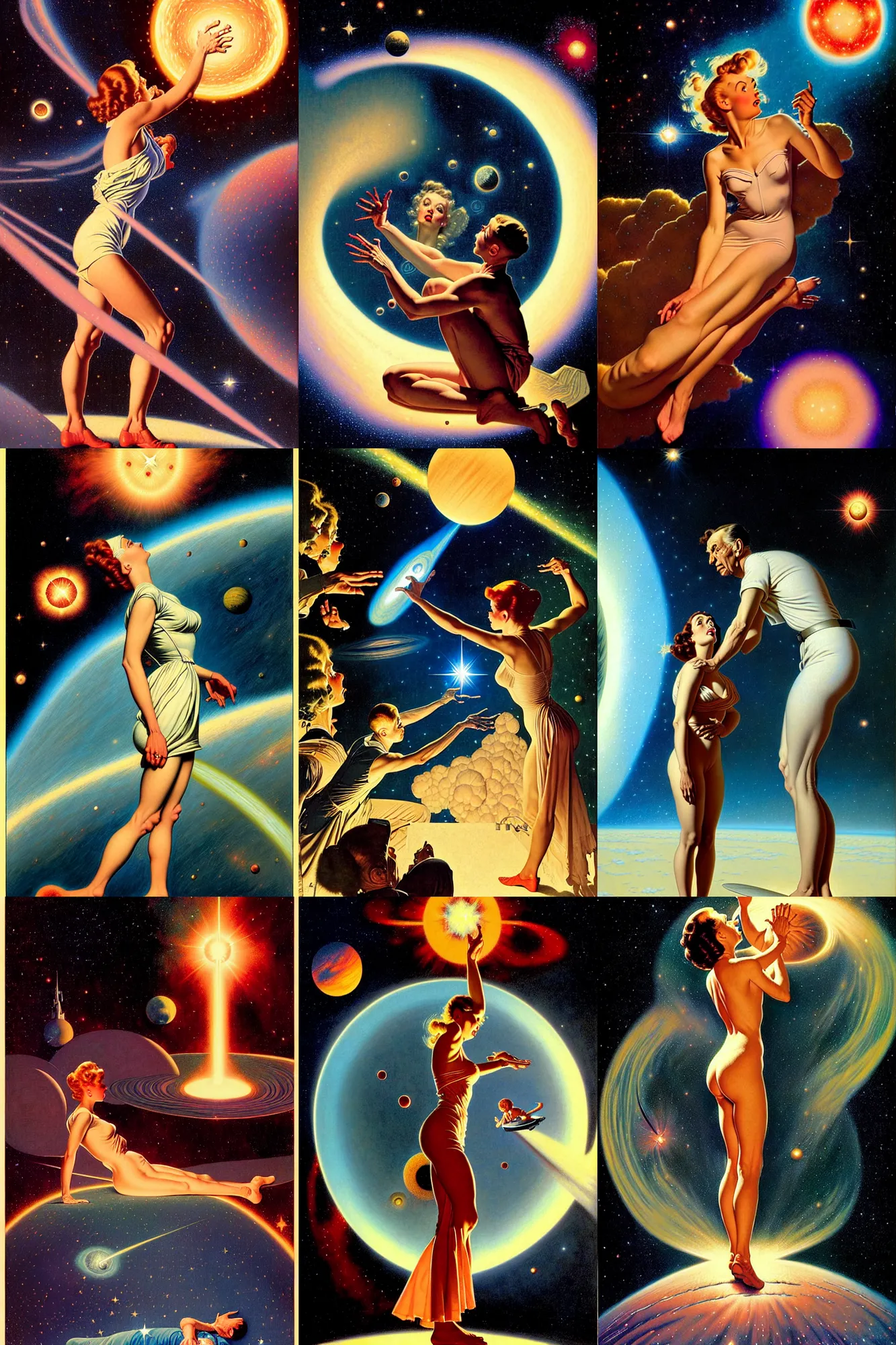 Prompt: the birth of a star by gil elvgren and norman rockwell and rob gonsalves and david mattingly and christopher balaskas and john harris and virgil finlay and dean ellis, hyperrealistic, high detail, ultra detailed, space, nebula, sharp focus