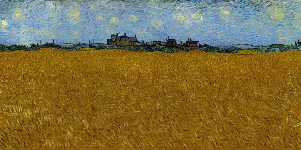 Prompt: golden wheat field, harvest, actual, lifelike, by vincent van gogh