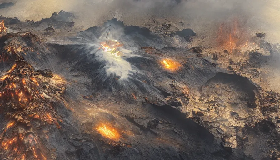 Prompt: Volcano in Malta, hyperdetailed, artstation, cgsociety, 8k