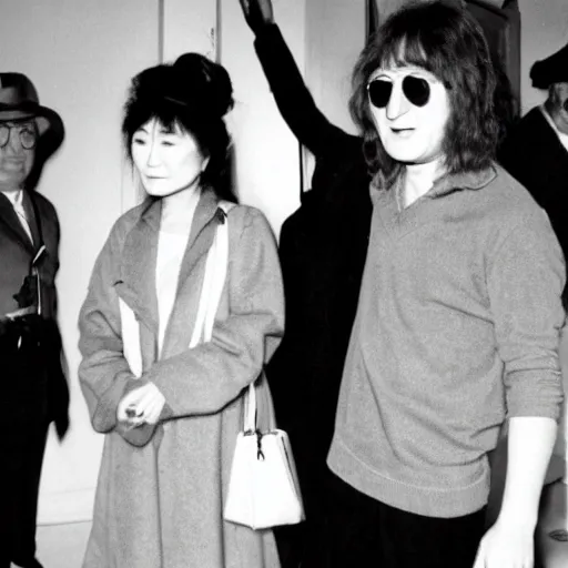 Prompt: Yoko Ono being introduced to John Lennon