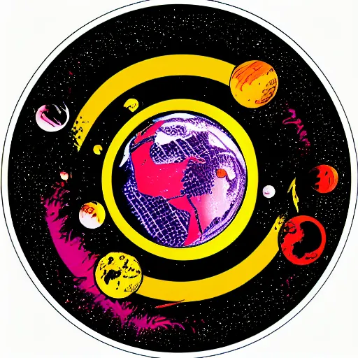 Image similar to 2 planet collapse particle fusion element macro cosmic art by butcher billy, sticker, colorful, illustration, highly detailed, simple, smooth and clean vector curves, no jagged lines, vector art, smooth andy warhol style