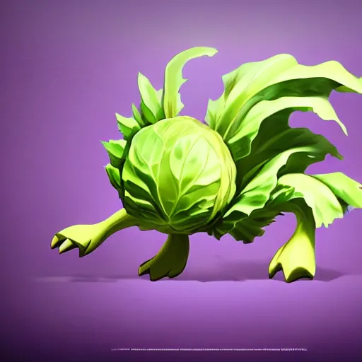 Prompt: a cabbage based pokemon, realistic artstyle, artstation, digital, wide shot, hd, cinematic shot, 8 k, 4 k