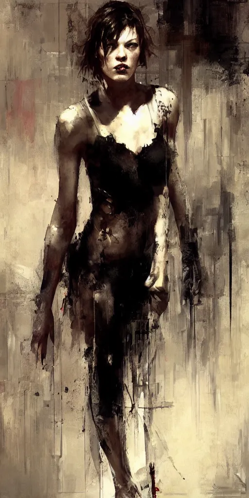 Image similar to A painting of Milla Jovovich, by Jeremy Mann