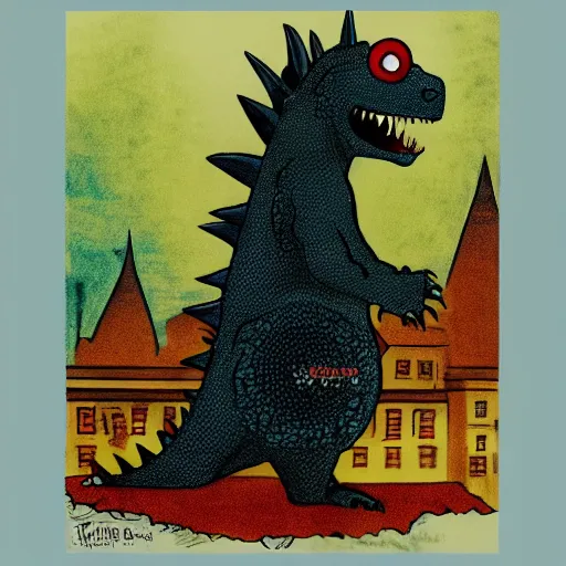 Image similar to godzilla with googly eyes by tim burton