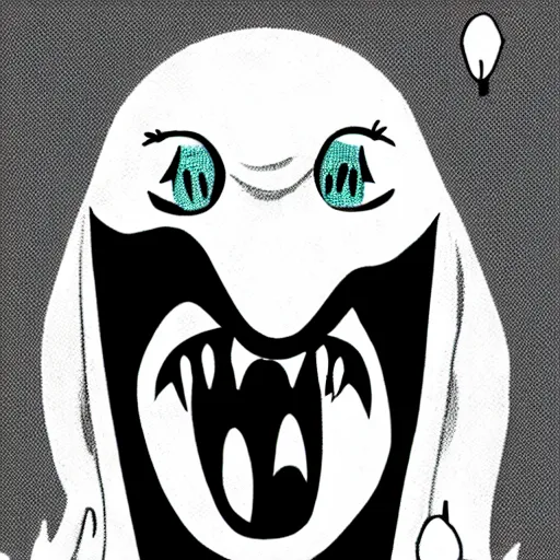 Prompt: evil creepy killer moomin with mouth open and several rows of pointy teeth, comic book style