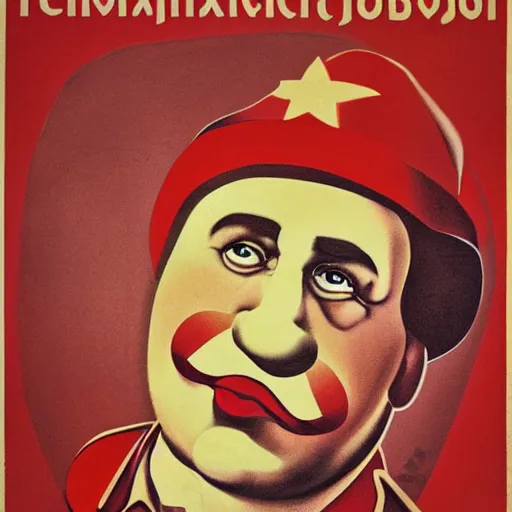 Prompt: communist clown portrait, soviet propaganda style, poster, putin