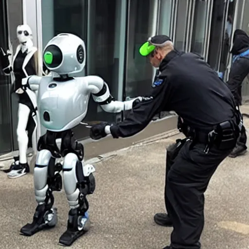 Image similar to Robotic security guard being dismantled by rioters