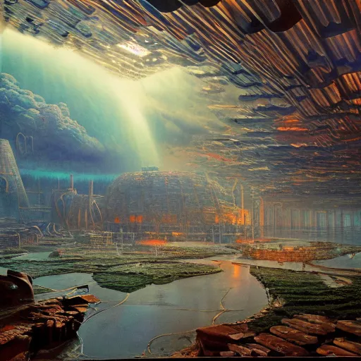 Prompt: a giant LSD laboratory by Bruce Pennington natural volumetric lighting, 8k octane beautifully detailed render, post-processing, highly detailed, intricate complexity, epic composition, magical atmosphere, cinematic lighting + masterpiece, trending on artstation