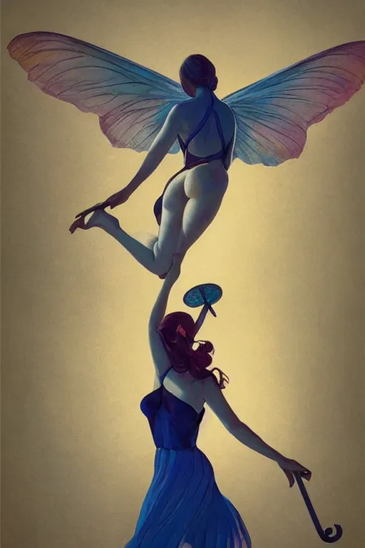 Prompt: A beautiful pole dancing fairie, symmetrical features, cinematic lighting, soft bokeh, fantasy, modern, colourful, highly detailed, digital painting, artstation, deviantart, concept art, sharp focus, illustration, by Edward Hopper and Rene Magritte