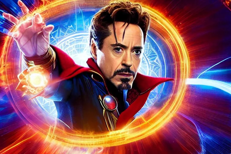 Image similar to film still of Robert Downey Jr as Doctor Strange in Avengers infinity War