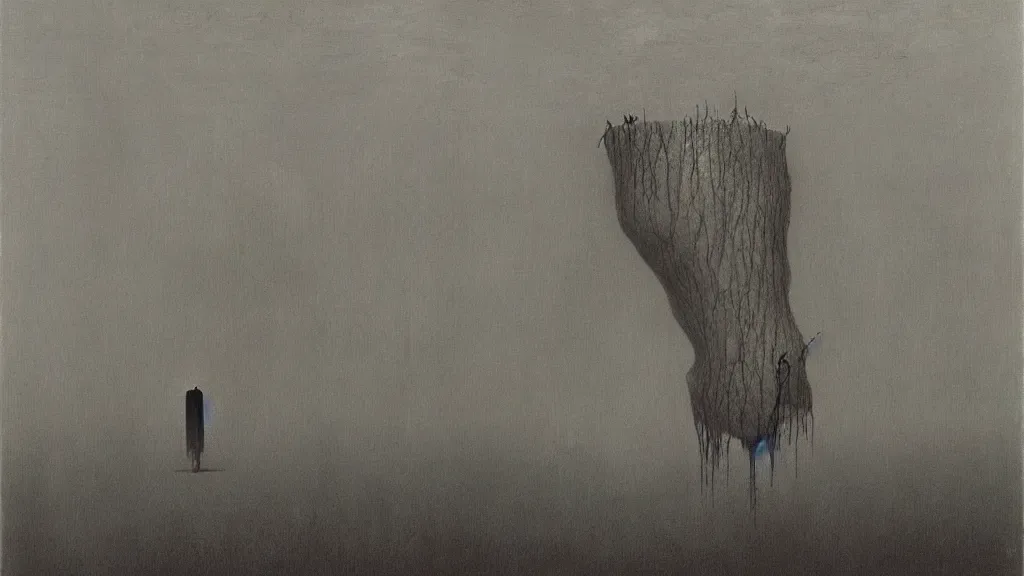 Prompt: The horrors of Big Data, surrealist horror painting by Zdzisław Beksiński
