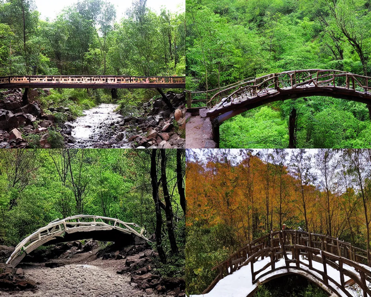 Prompt: forest bridge, guanxiu