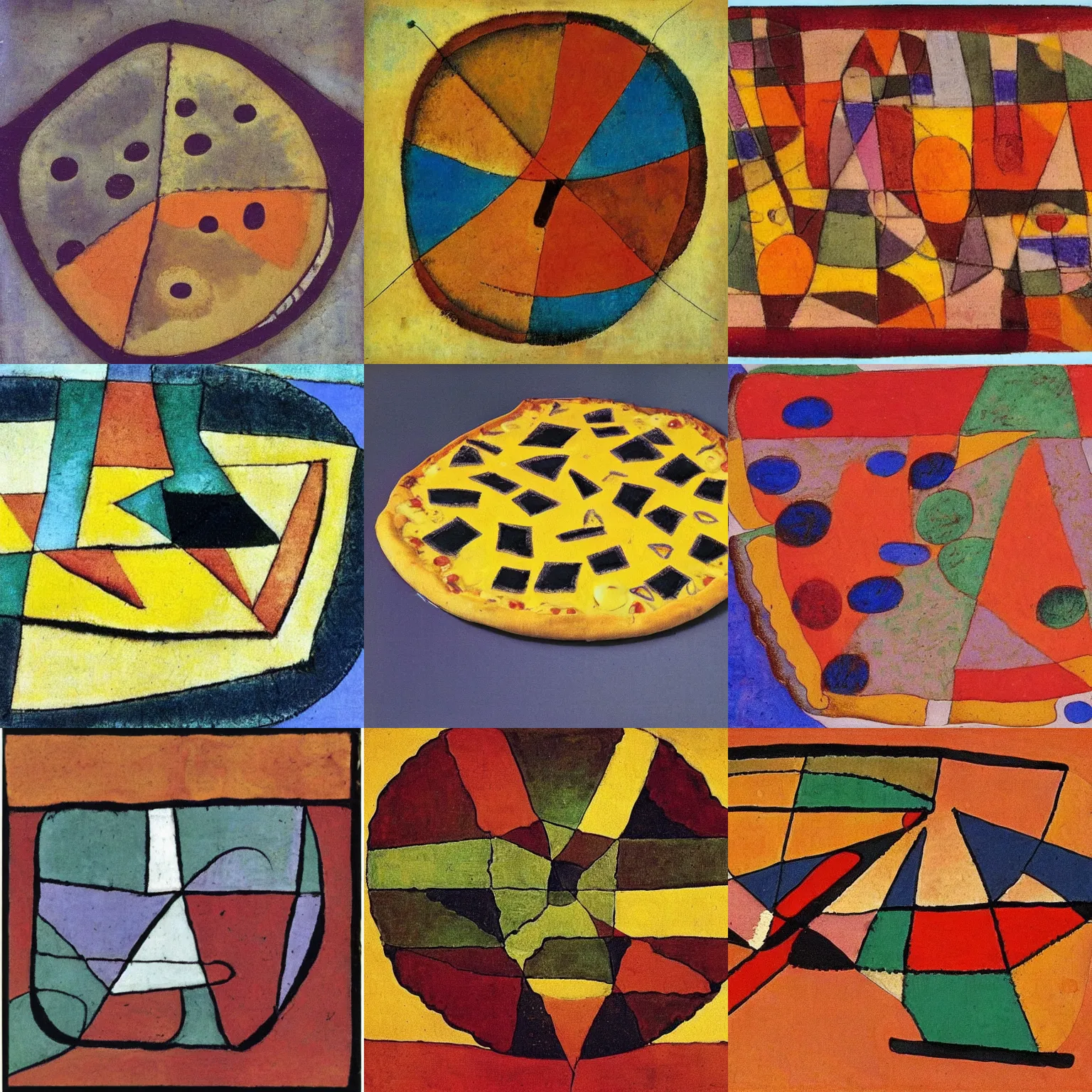 Prompt: Slice of Pizza on a table - Paul Klee