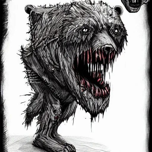 Prompt: A bear that has been turned into a horrid undead monster, hyper-detailed, concept art