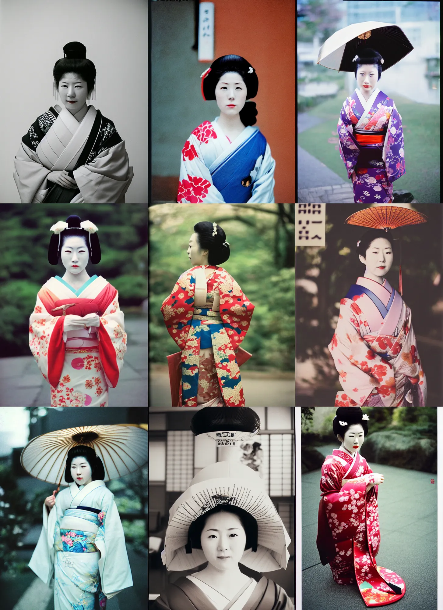 Prompt: Portrait Photograph of a Japanese Geisha Konica Impresa 100