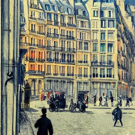 Image similar to color serigraphy of paris streets, by henri riviere