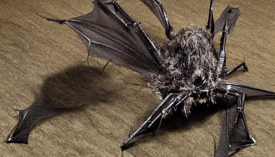 Image similar to big budget horror movie a genetically engineered spider bat