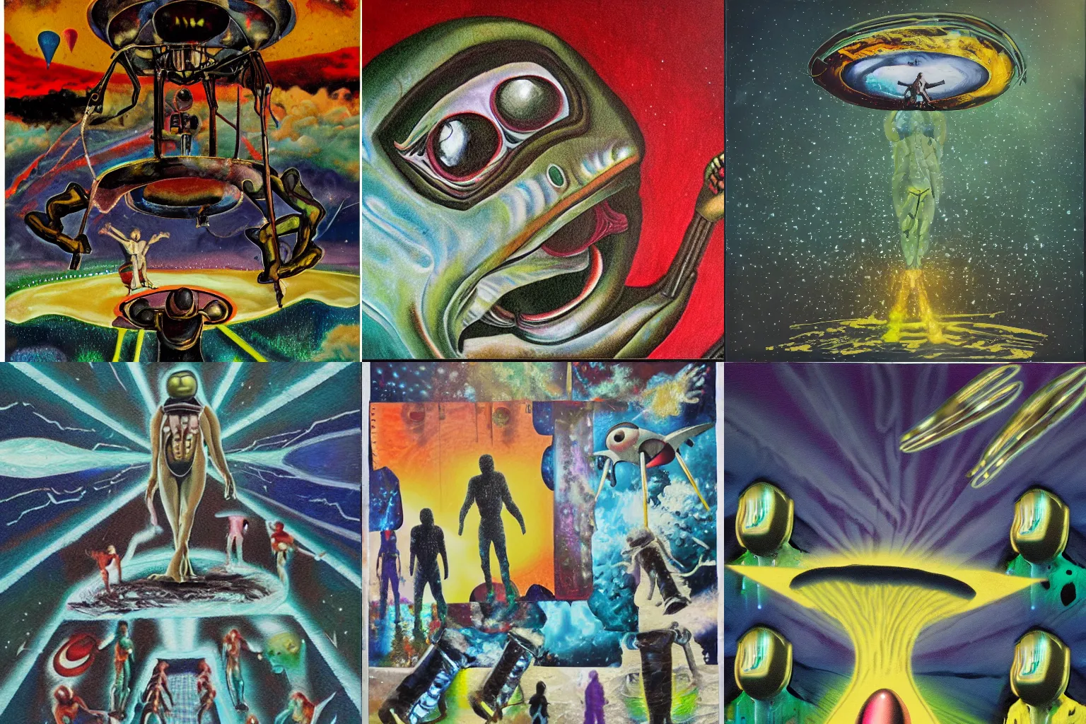 Prompt: collage style oil painting of alien abduction