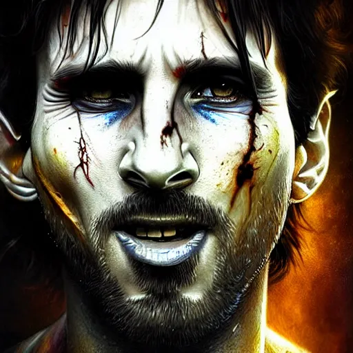 Image similar to Lionel Messi as a zombie, closeup, D&D style, fantasy, intricate, elegant, highly detailed, digital painting, artstation, concept art, matte, sharp focus, illustration, art by Artgerm and Greg Rutkowski and Alphonse Mucha