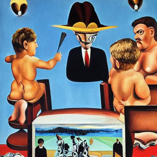 Image similar to family watching sporting event on tv, painting by Salvador Dali