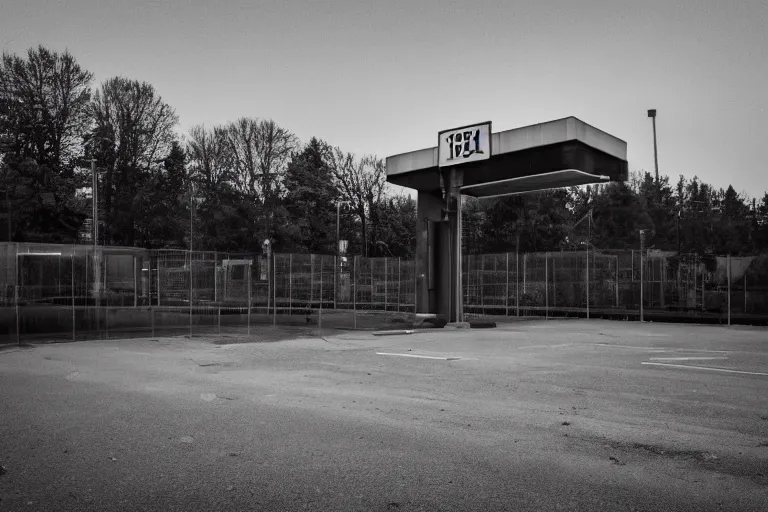 Image similar to a liminal parking tower seen from inside. Low camera angle. Nighttime. Diffused light, misty atmosphere. Long shadows gives an eerie feeling of doom. Wide angle lens.