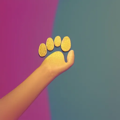 Image similar to Logo of a cat paw holding a golden coin. Minimalist logo, pastel colors. Vivid, 8K, Epic, Masterpiece