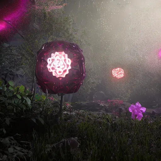 Image similar to scary horror diamond glowing flower, 8 k, super detailed, octane render, vfx, super realistic, unreal engine 5, cinematic