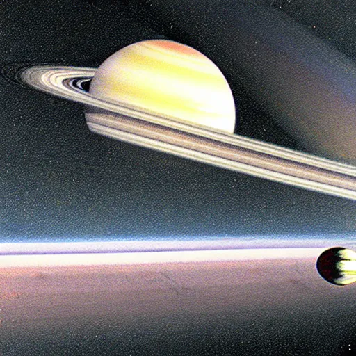 Image similar to soviet spaceship near saturn, art station