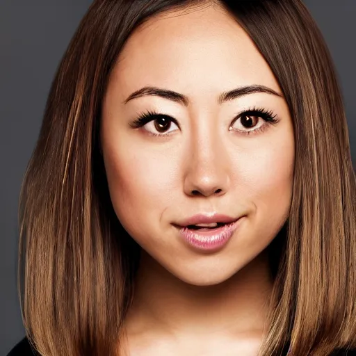 Image similar to portrait karen fukuhara aubrey plaza no hair bald neutral expression face straight on headshot even lighting texture character creator 4