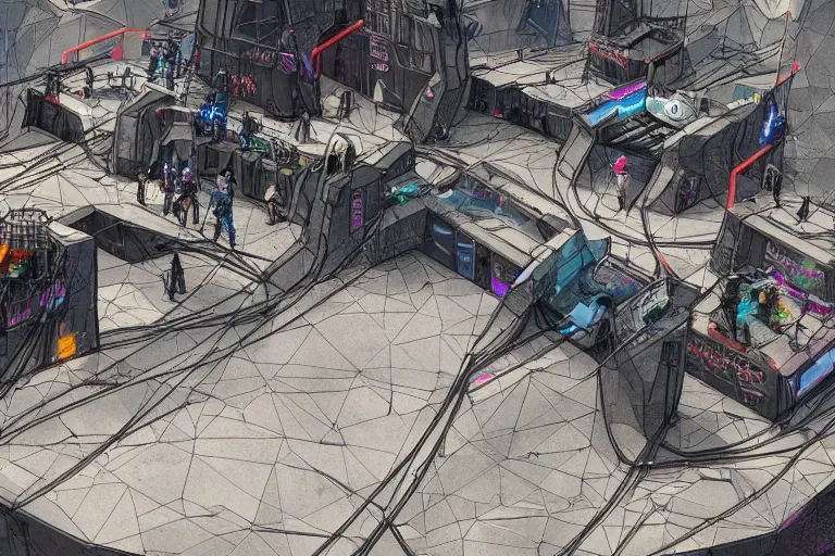 Image similar to a cyberpunk, sci-fi skatepark, trending on art station, detail, dystopian