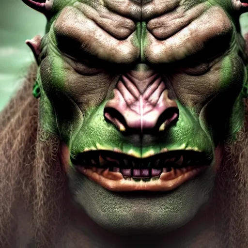 Image similar to a photorealistic portrait shot of a fantasy orc