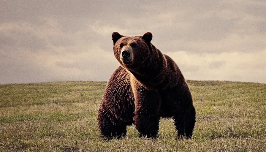 Image similar to a bear made of honey cinematic, establishing shot