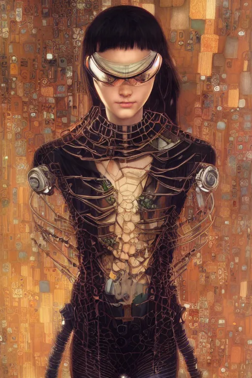 Image similar to portrait of beautiful young spider, cyberpunk, Warhammer, highly detailed, artstation, illustration, art by Gustav Klimt and Range Murata and Ilya Kuvshinov and Sakimichan