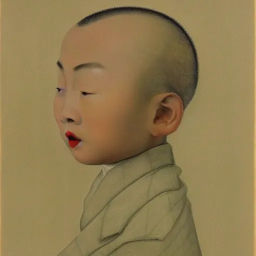 Image similar to bald chinese boy surrealism art