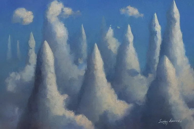 Image similar to cloud spires by russian artist sergey kuznetsov