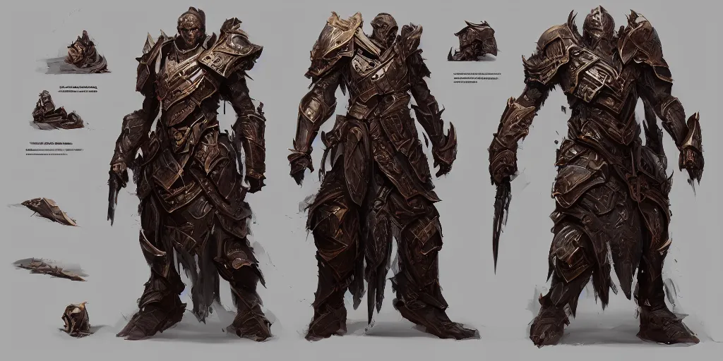 Image similar to wooden armor design, character sheet, Greg Rutkowski, Zabrocki, Karlkka, Jayison Devadas, Phuoc Quan, trending on Artstation, 8K, ultra wide angle, zenith view, pincushion lens effect