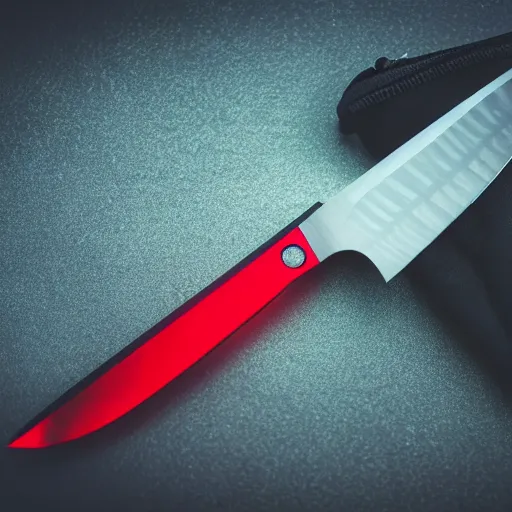 Image similar to tactical knife, glow, reflection, wide angle, red epic 4 k