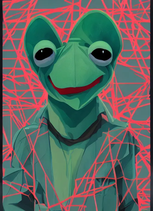 Prompt: symmetry!! portrait of kermit by sachin teng, organic, cables, matte painting, geometric shapes, hard edges! graffiti, street art