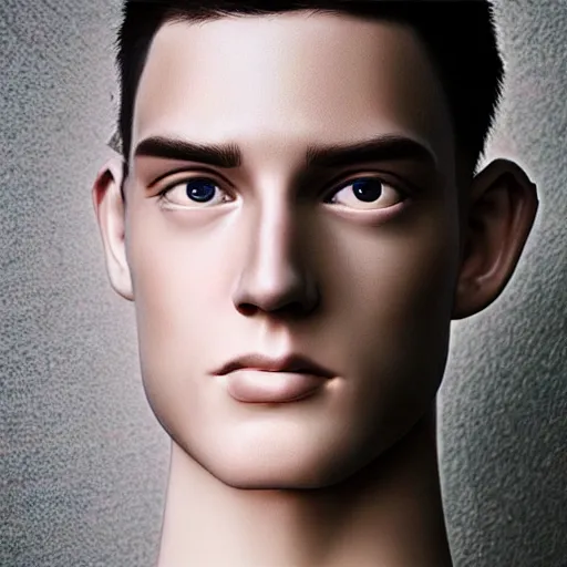 Image similar to “a realistic detailed photo of a guy who is an attractive humanoid who is half robot and half humanoid, who is a male android, twitch streamer and youtuber Ludwig, shiny skin, posing like a statue, blank stare”
