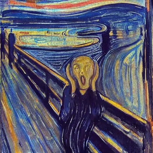 Prompt: visually competent photograph of The Scream in real life, by Richard Estes, 8k