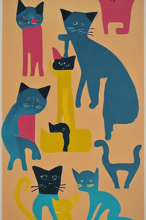 Image similar to mid century modern art cats shapes by bernard simunovic