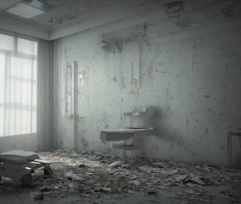 Image similar to Abandoned hospital room, octane render, artstation trending, highly detailded