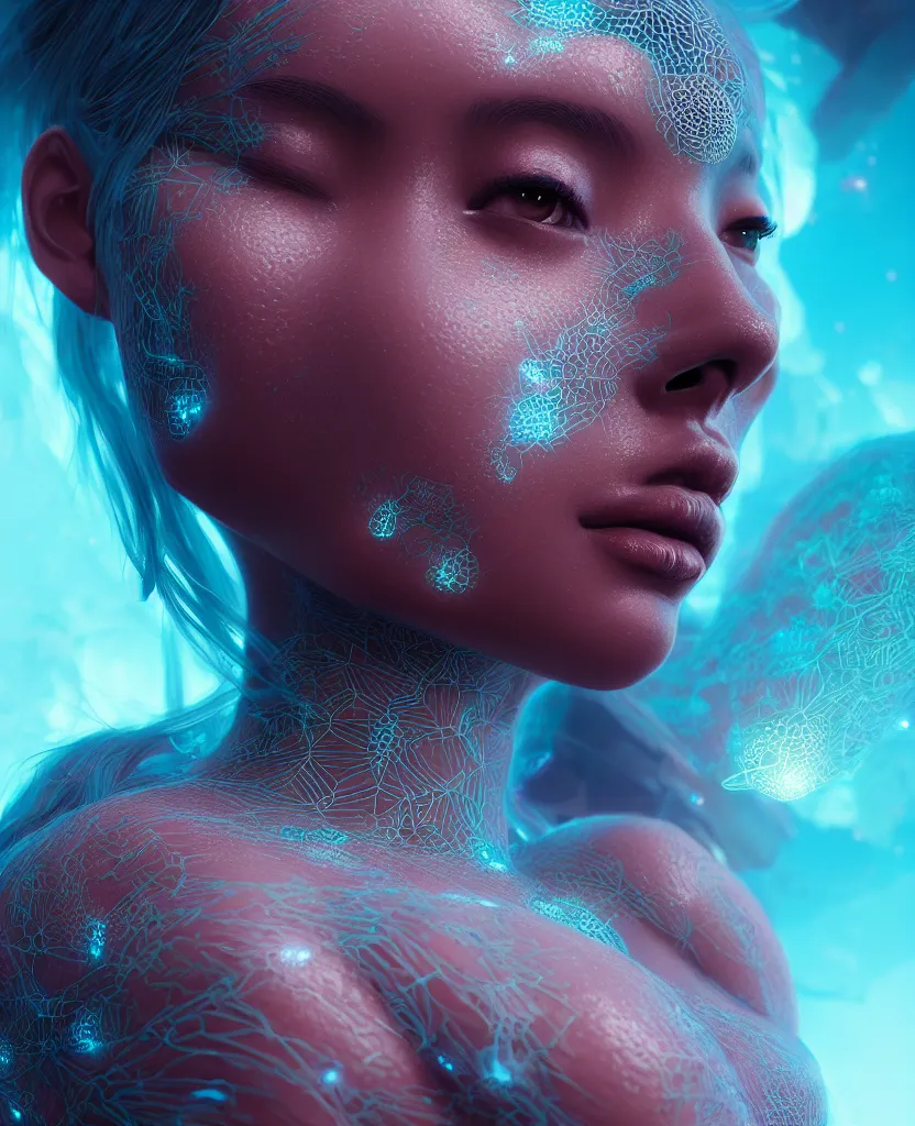 Image similar to goddess close-up portrait, giant spider queen, bioluminiscent, intricate artwork by Tooth Wu and wlop and beeple. octane render, trending on artstation, greg rutkowski very coherent symmetrical artwork. cinematic, hyper realism, high detail, octane render, 8k