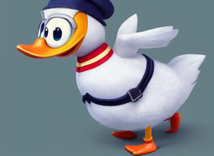 Prompt: award - winning detailed concept art of a cute iconic anthropomorphic duck character wearing a sailor suit. art by wlop on bcy. net, realistic. detailed feathers, art by cheng yi. artstationhd, artgerm, 3 dcg, pixar zootopia. 3 d rendering, high quality model sheet, donald